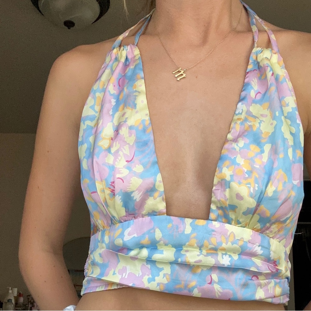 floral silk tie top